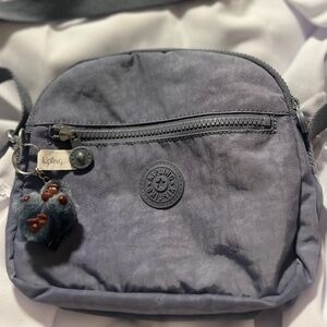 Kipling Small Crossbody Bag – Slate Gray –Lightweight Nylon with Monkey Keychain